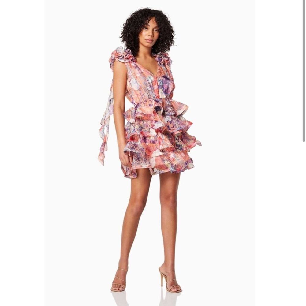 elliatt electro red multi print floral embroidered tiered ruffle mini dress NEW - Picture 9 of 9